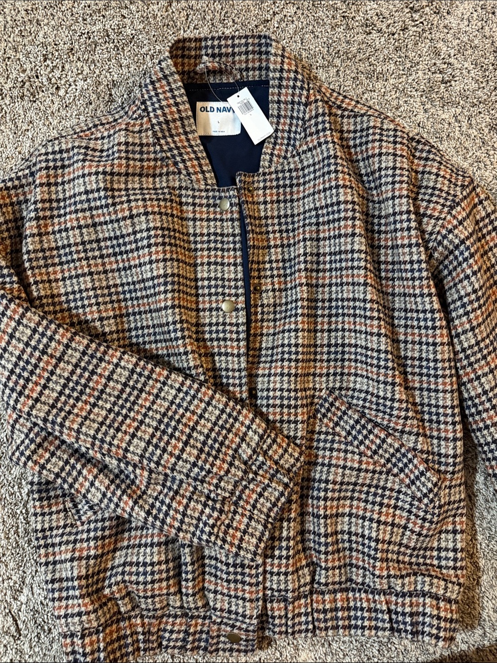 Old Navy Brown & Navy Houndstooth Bomber Jacket